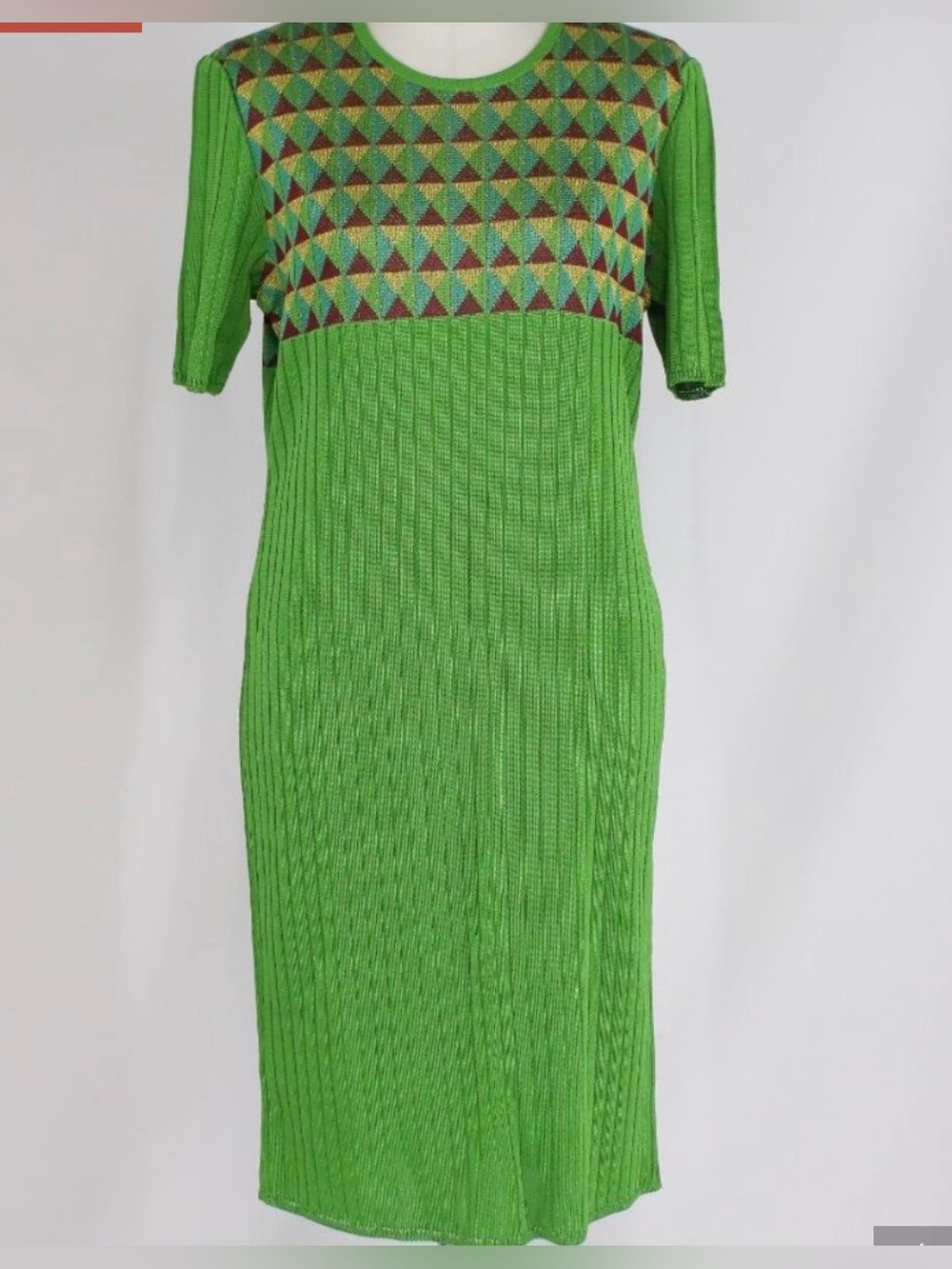 NWT Authentic YSL Green Knit Short-Sleeve Midi Dress, Size Medium